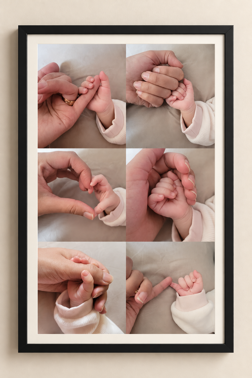 Welcome to world Framed Parent and Baby Hand Collage  | Size 8x12 inches