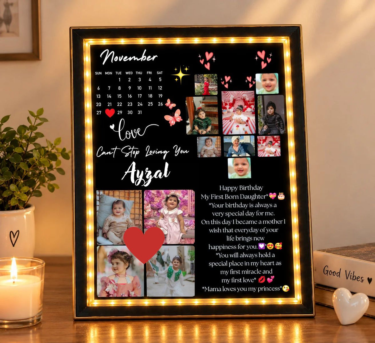 2 in 1 3D customized Magic Mirror Frame | Mirror light Photo frame | Special Love Gift| Design 4